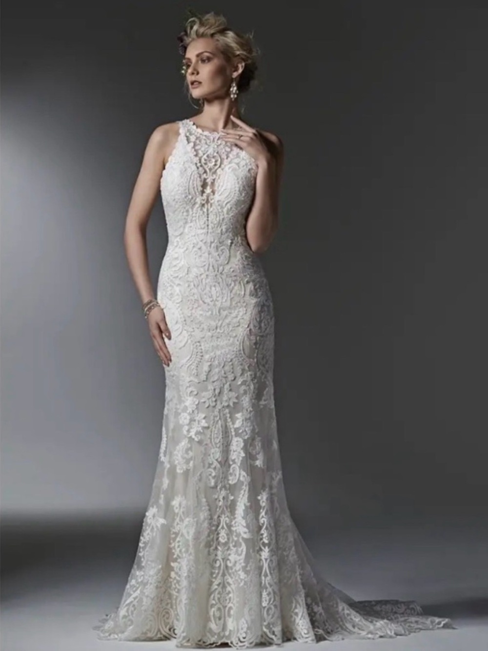 Sottero and Midgley Ivory Lace High-Neck Mermaid Wedding Gown never worn/altered